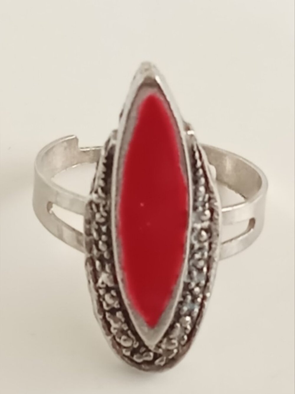 Red and Silver-Tone Statement Adjustable Ring